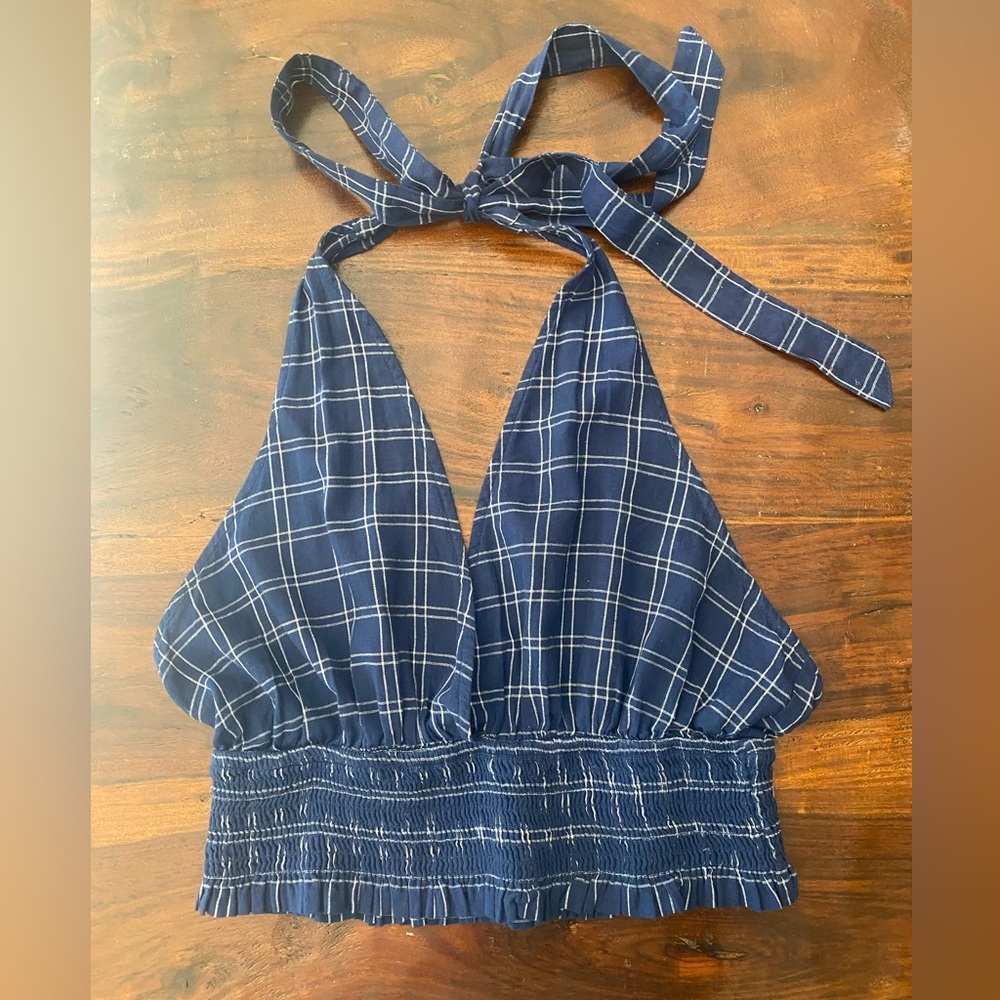 Free People Halter Top Open Back Smocked Cropped Size Small - Picture 4 of 6